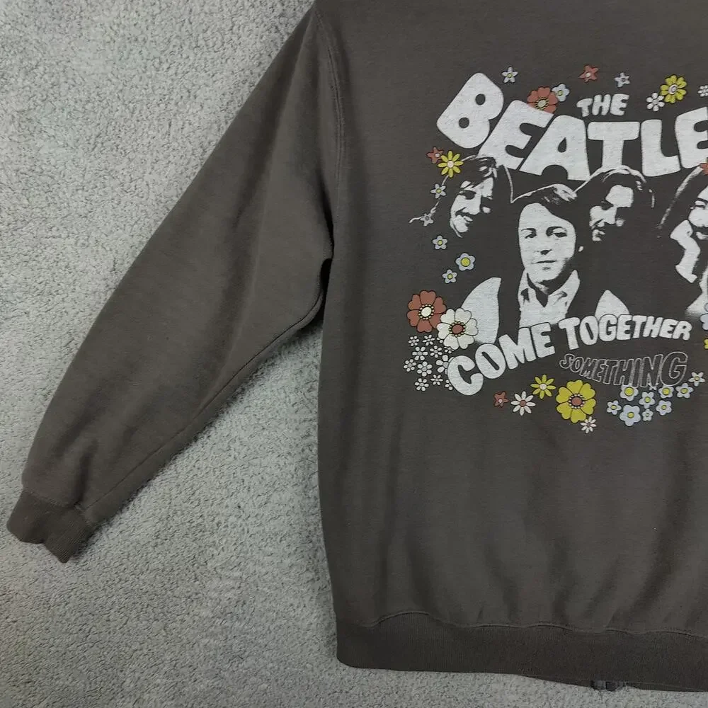 The Beatles Hoodie Grey Adult Small Full Zip Sweater Hooded Sweatshirt Band Tee